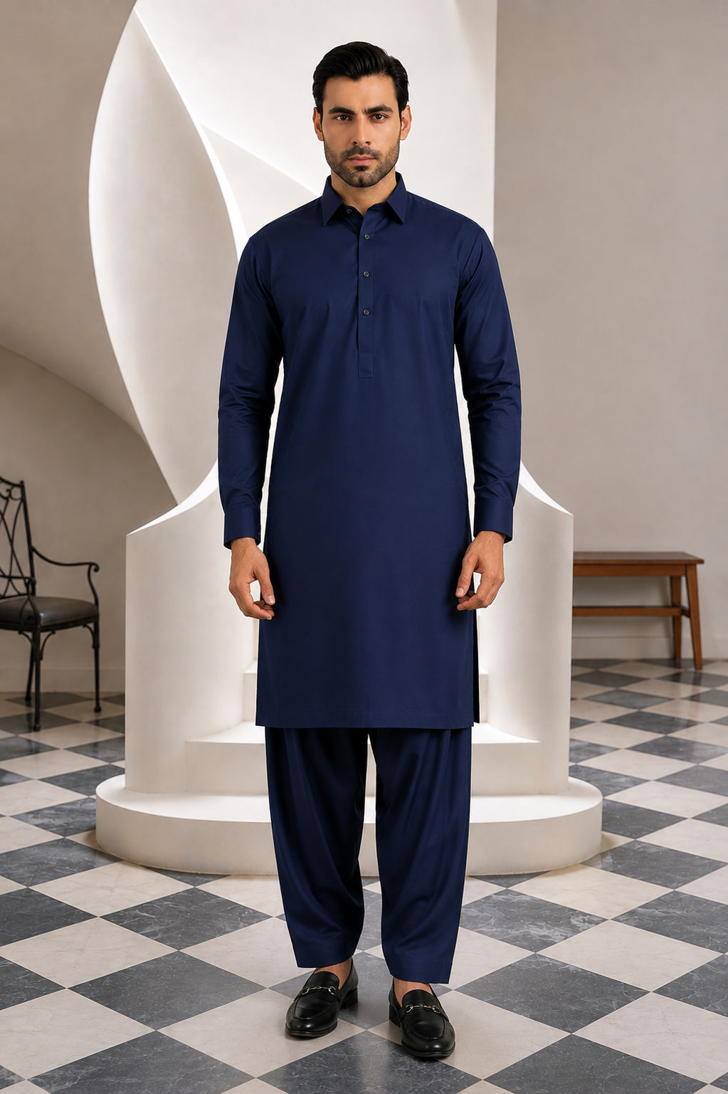 GulAhmed Men’s Unstitched Suit | Superior Quality Soft Cotton Men’s Collection /Navy Blue