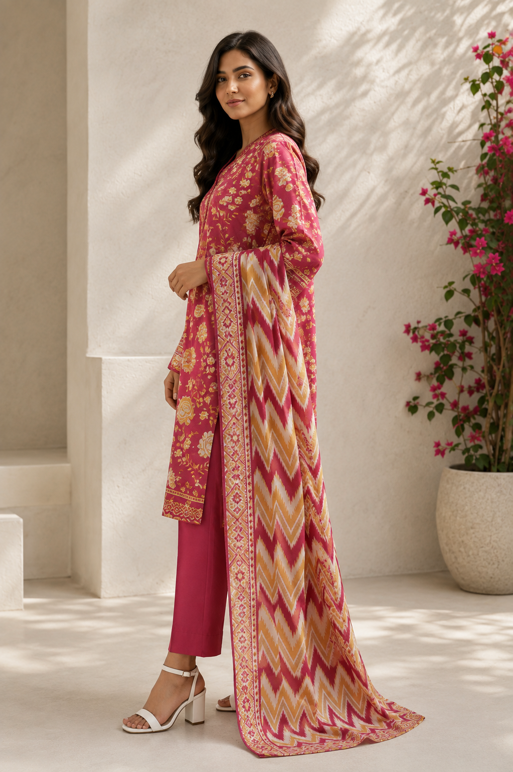 Saya 3 Piece Printed Lawn Suit for Women Unstitched Suit/|Shirt, Dupatta & Dyed Cambric Trouser