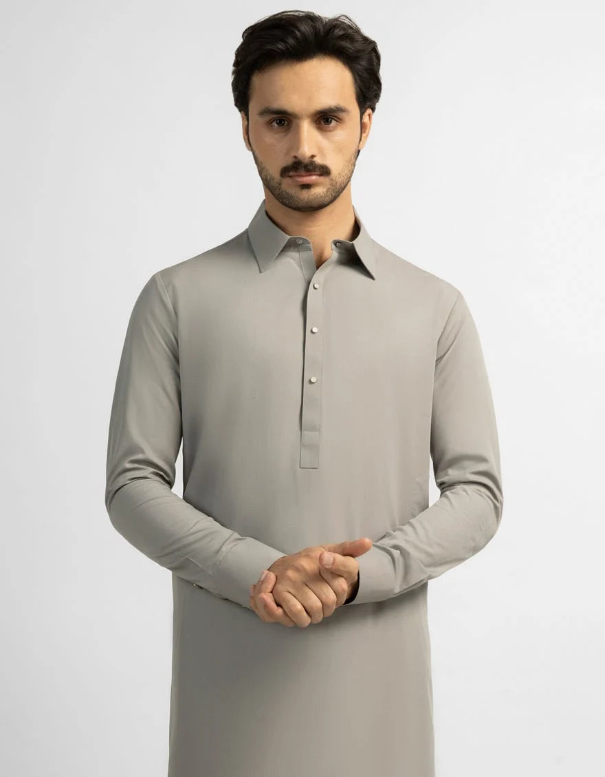 GulAhmed Men’s Unstitched Suit | Superior Quality Soft Cotton Men’s Collection /Neutral light Grey -Beige