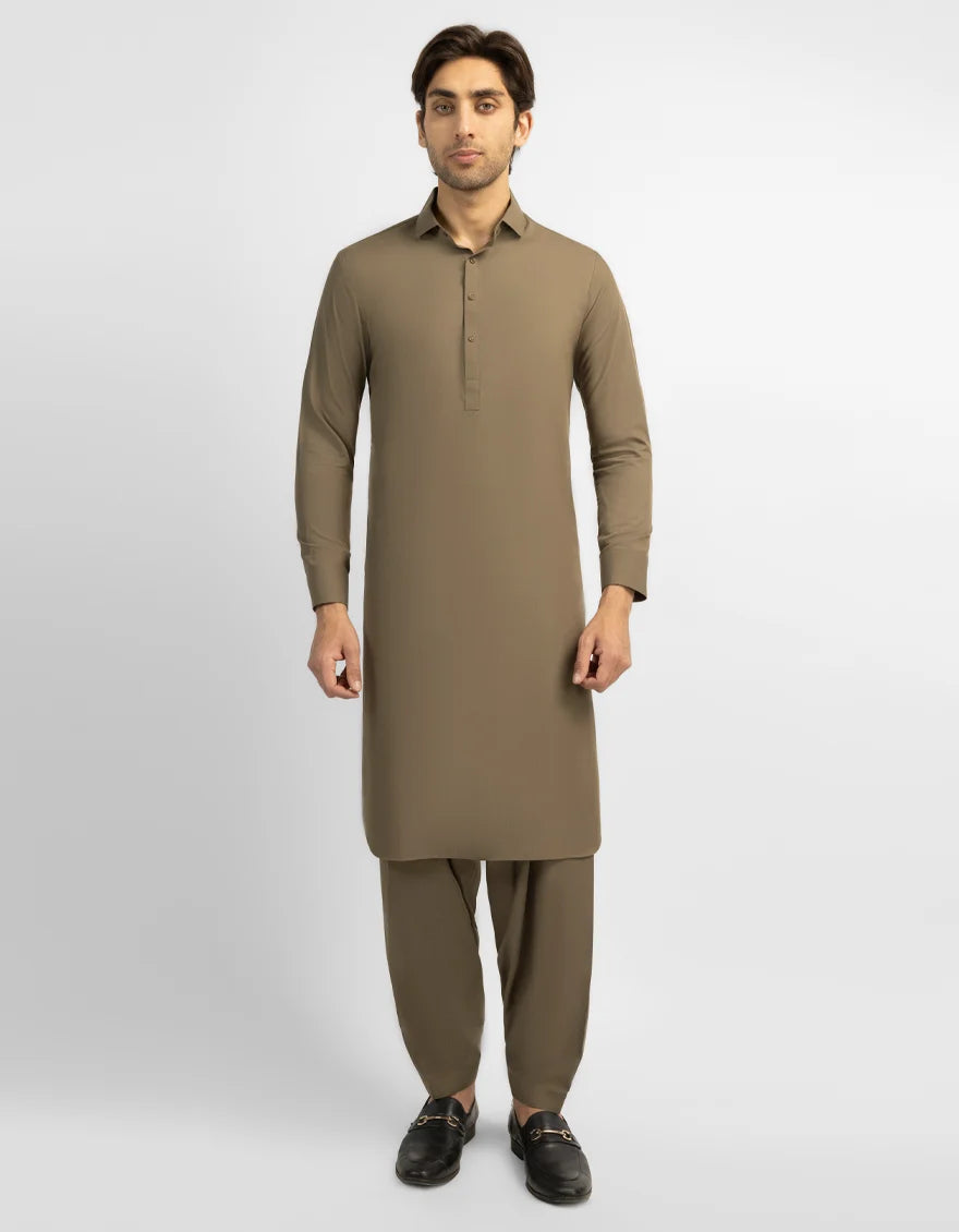 GulAhmed Men’s Unstitched Suit | Superior Quality Soft Cotton Men’s Collection /Olive Green