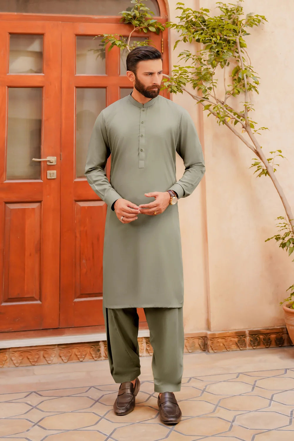Zellbury Titanium Men’s Unstitched Soft Cotton Suit – Premium Men’s Collection / Light Sage Green