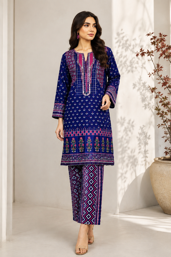 Alkaram Printed 2 Piece Unstitched Lawn Suit for Women | Printed Shirt & Trouser