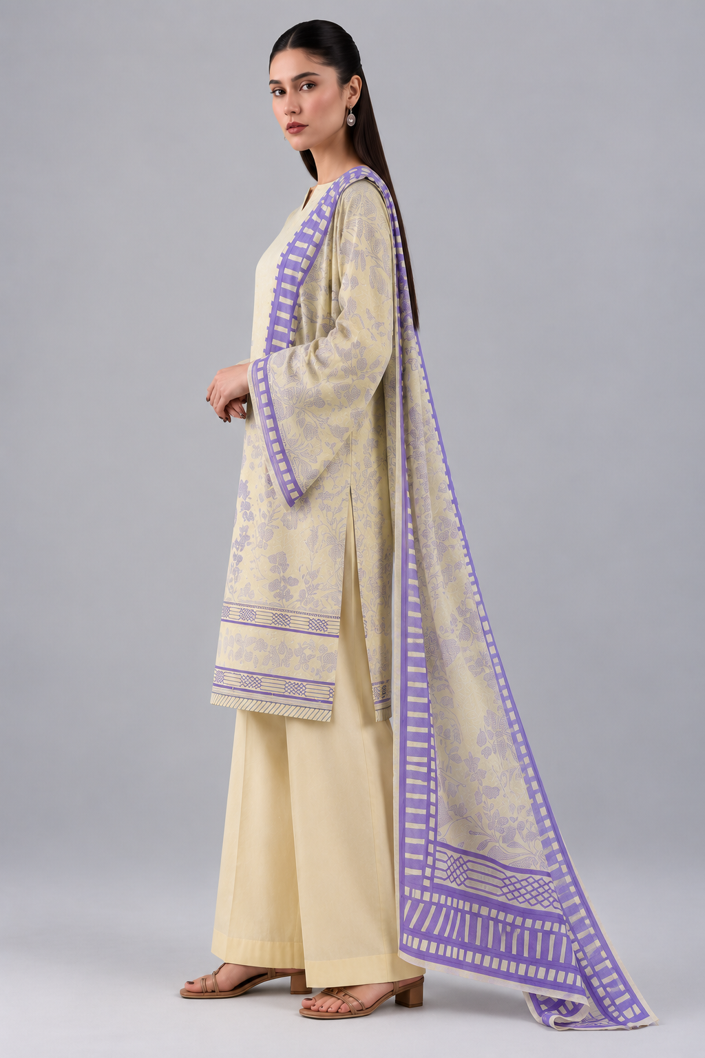 Nishat Pastel Floral Printed Lawn 3-Piece Unstitched Suit with Printed Lawn Dupatta & Dyed Trouser