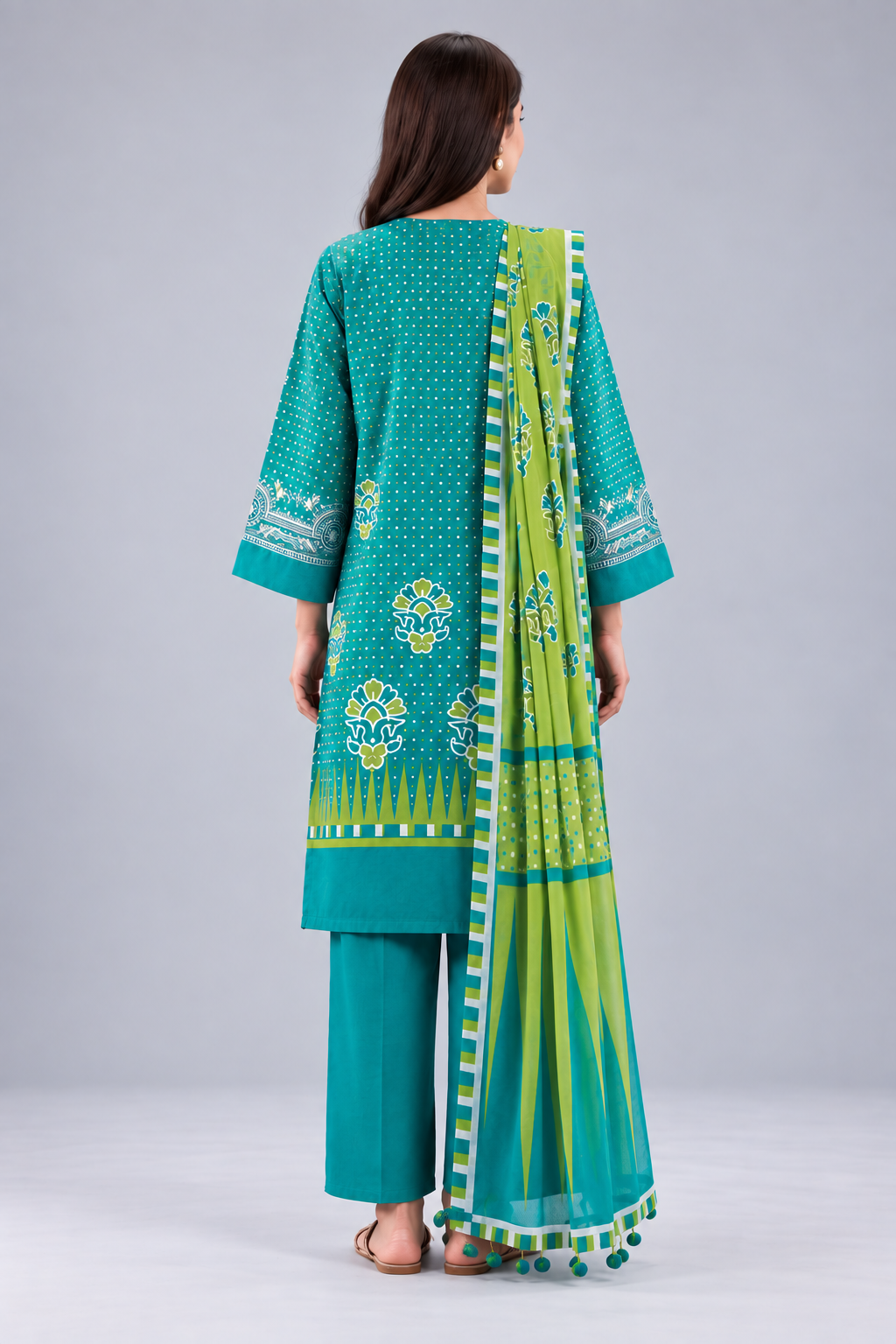 Nishat Teal Printed Lawn 3-Piece Unstitched Suit with Printed Lawn Dupatta & Dyed Trouser