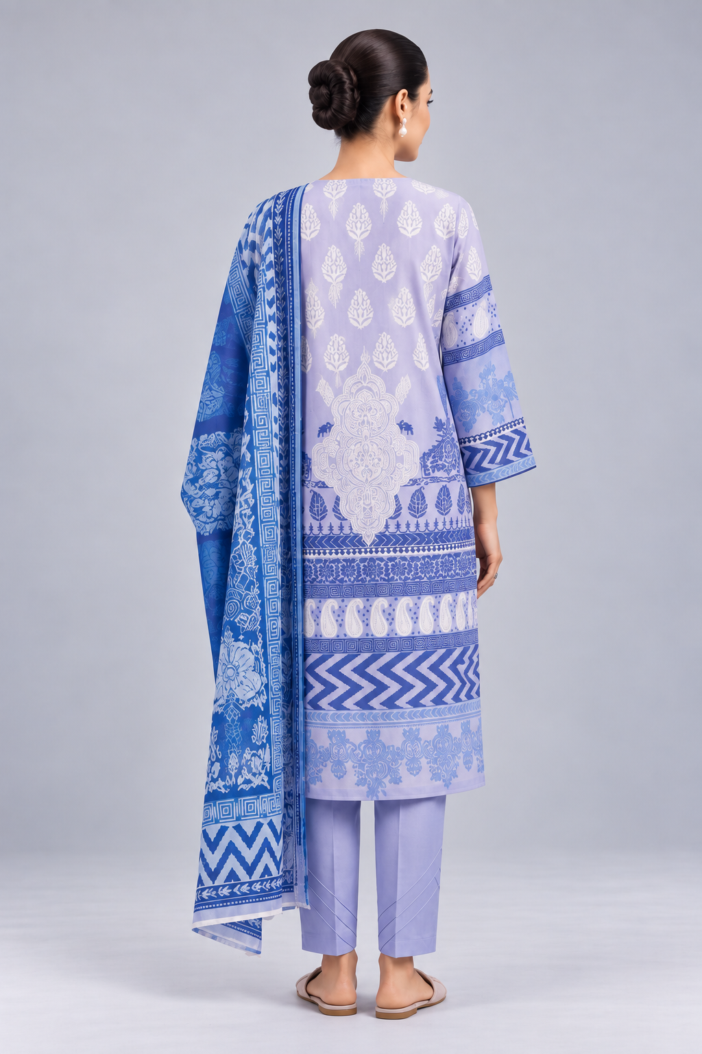 Nishat Lavender Blue Printed Lawn 3-Piece Unstitched Suit with Printed Lawn Dupatta & Dyed Trouser