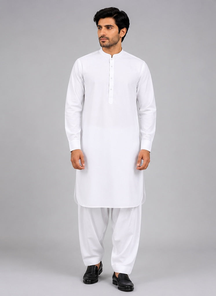 Gul Chamak Men’s Unstitched Suit | Superior Quality Soft Cotton Men’s Collection / WHITE