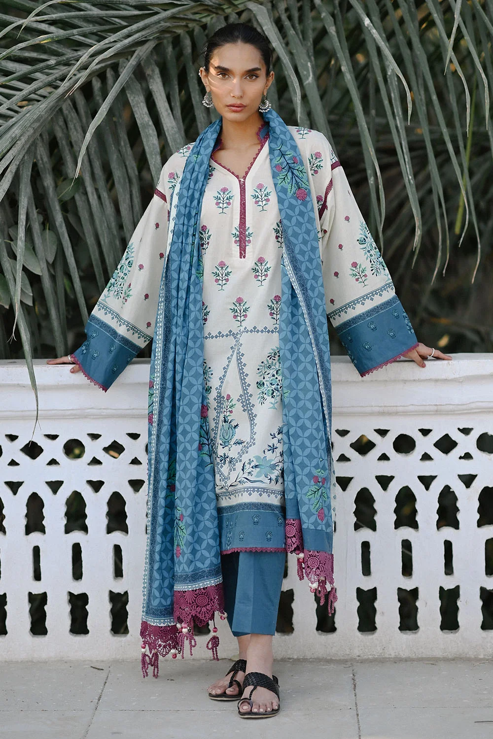 GulAhmed 3-Piece Summer Lawn Suit – Embroidered Printed Shirt with Lawn Dupatta & Dyed Trouser