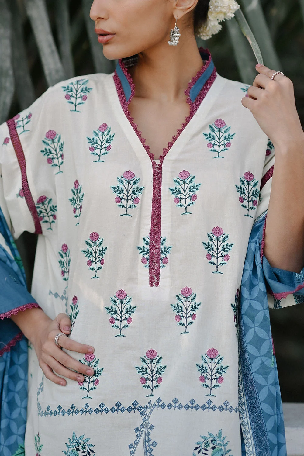 GulAhmed 3-Piece Summer Lawn Suit – Embroidered Printed Shirt with Lawn Dupatta & Dyed Trouser
