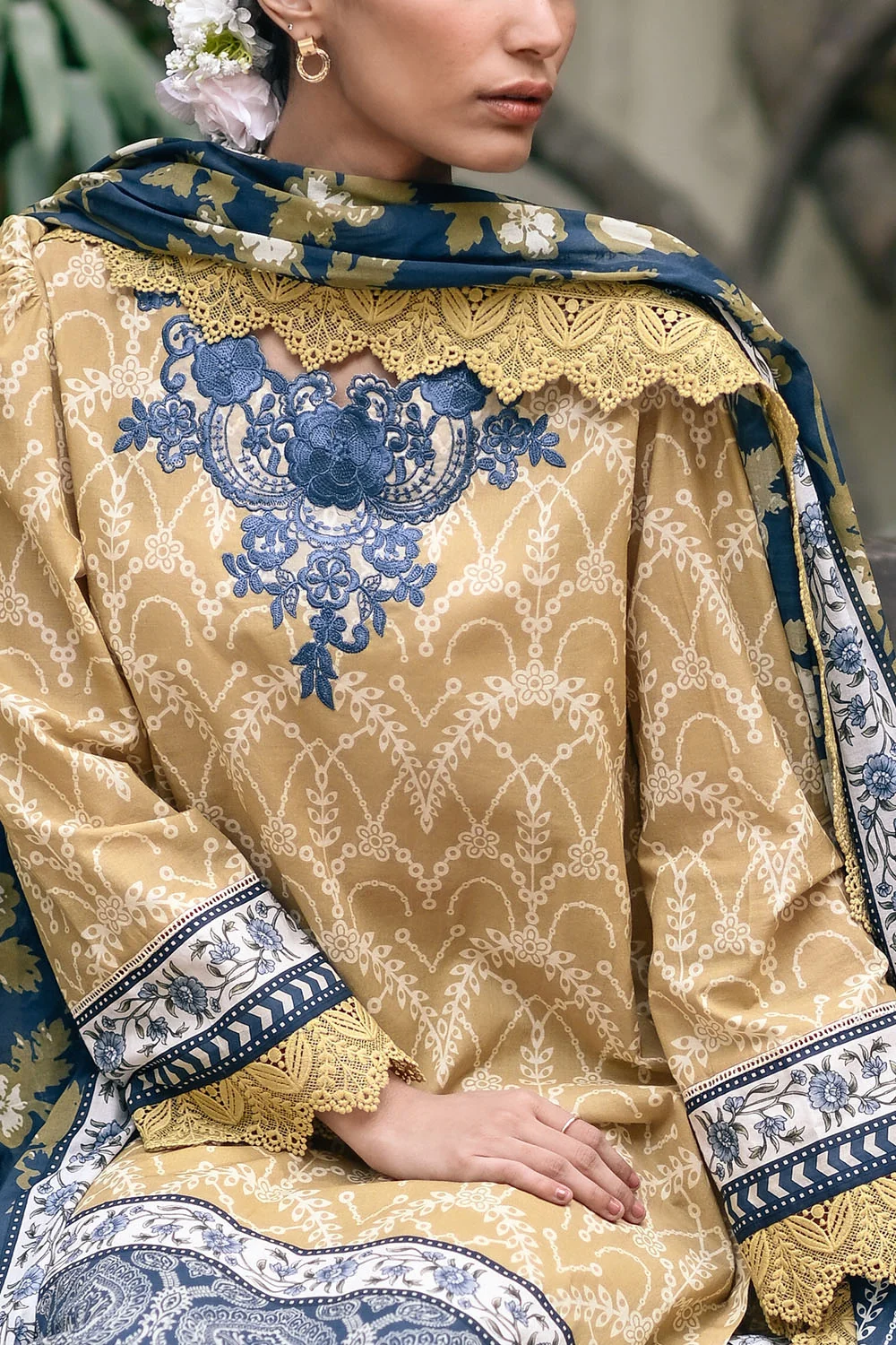 GulAhmed 3-Piece Summer Lawn Suit – Embroidered Printed Shirt with Lawn Dupatta & Dyed Trouser
