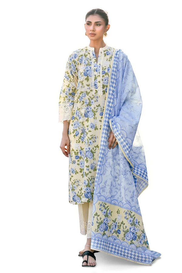 GulAhmed 3-Piece Summer Lawn Suit – Embroidered Printed Shirt with Lawn Dupatta & Dyed Trouser