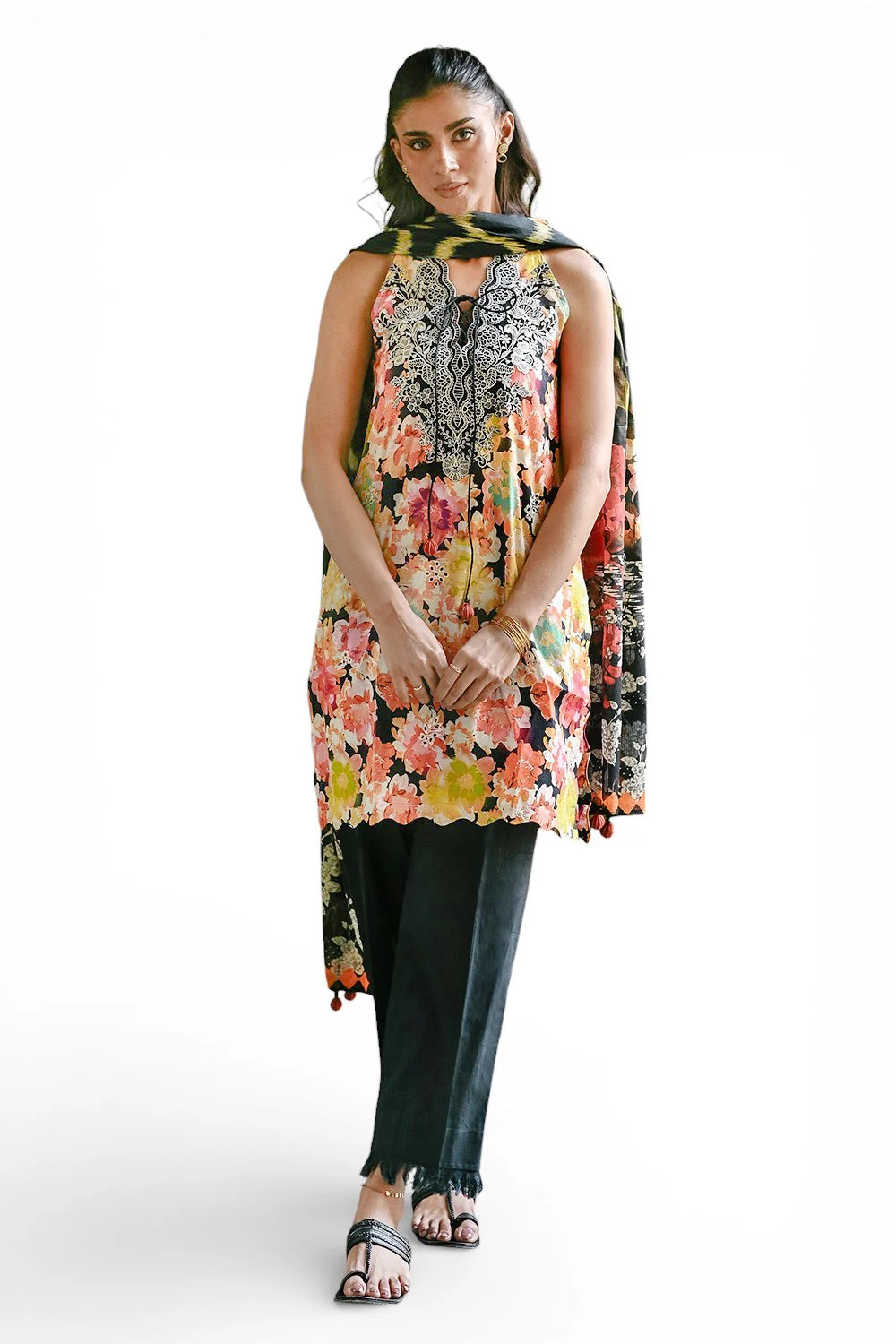 GulAhmed 3-Piece Summer Lawn Suit – Embroidered Printed Shirt with Lawn Dupatta & Dyed Trouser