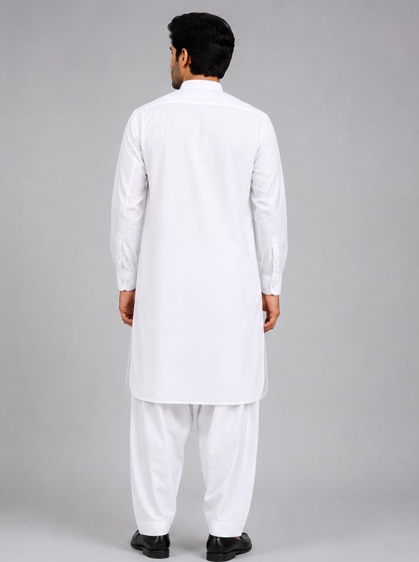 Gul Chamak Men’s Unstitched Suit | Superior Quality Soft Cotton Men’s Collection / WHITE