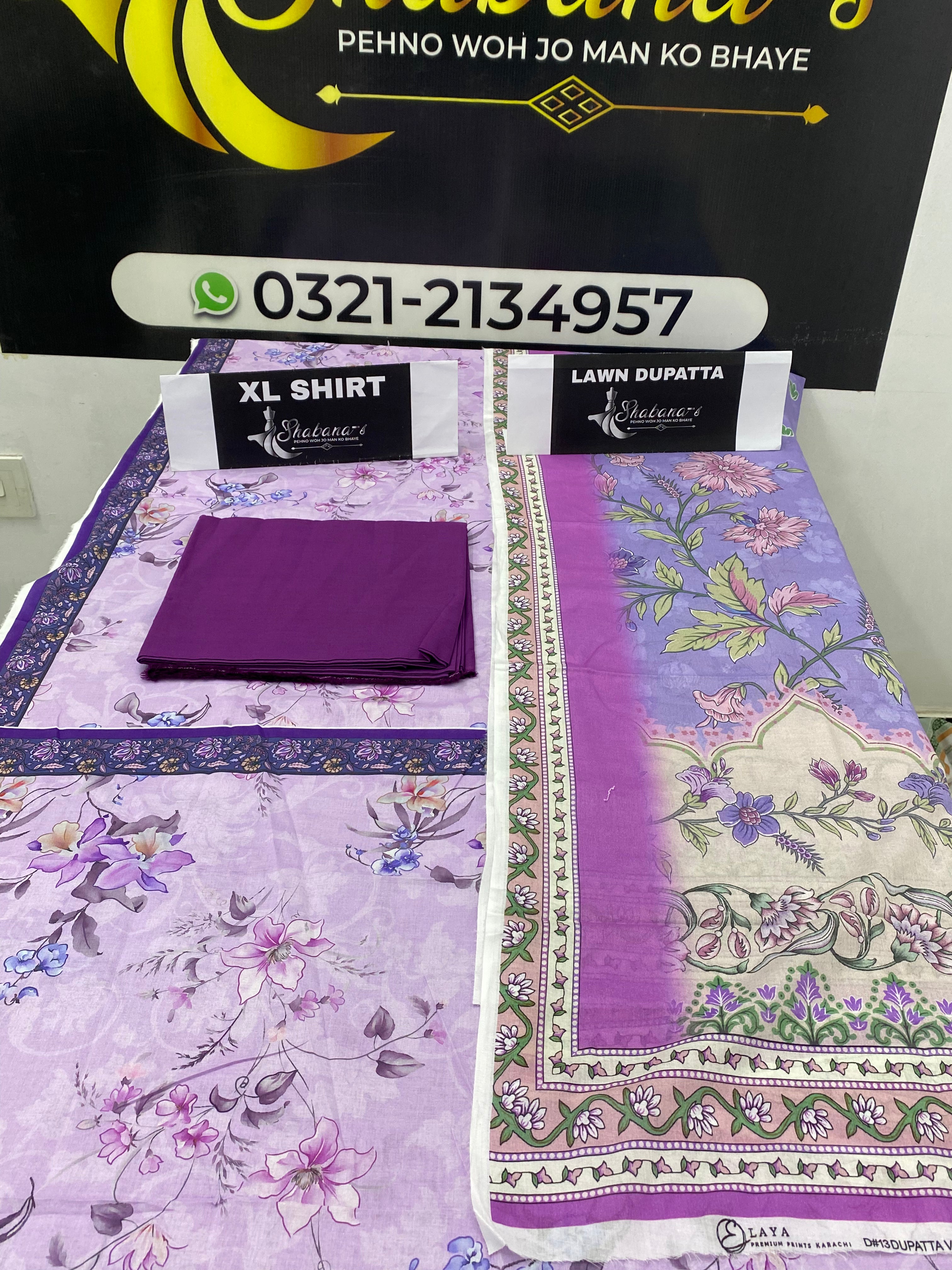 Elaya 3-Piece Printed Lawn Suit – Unstitched Printed Shirt, Lawn Dupatta & Dyed Trouser