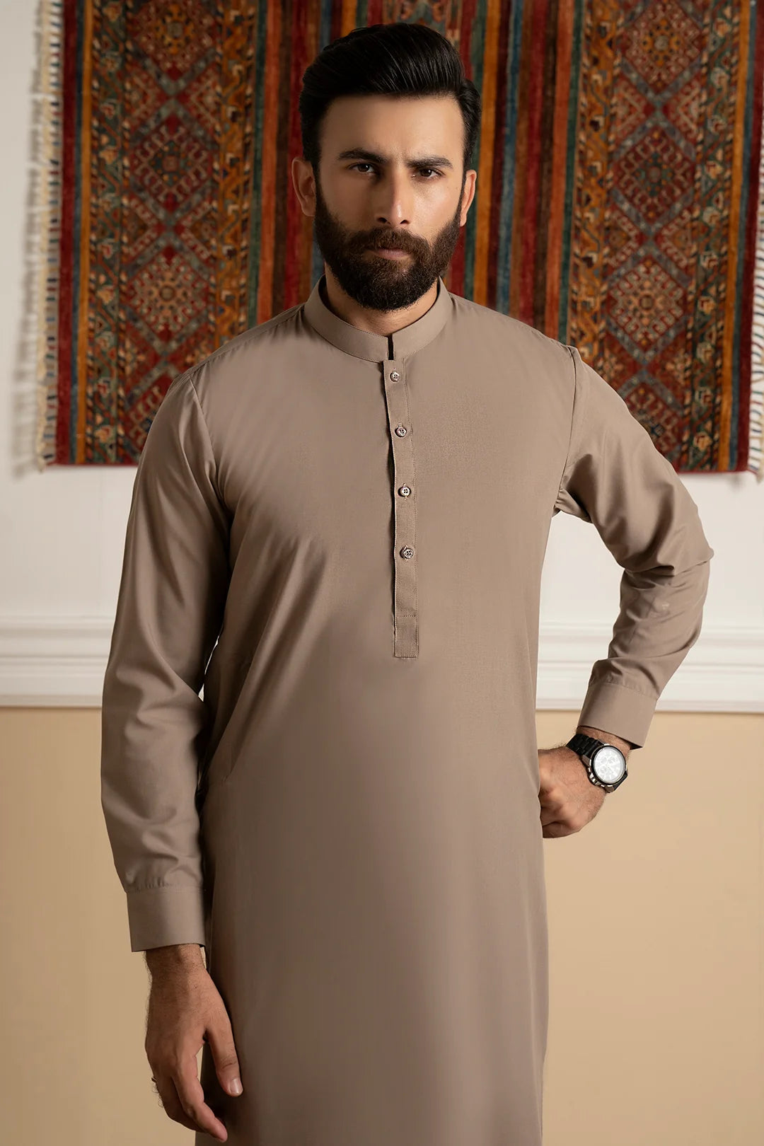 Zellbury Titanium Men’s Unstitched Soft Cotton Suit – Premium Men’s Collection /Oat Meal /Brown