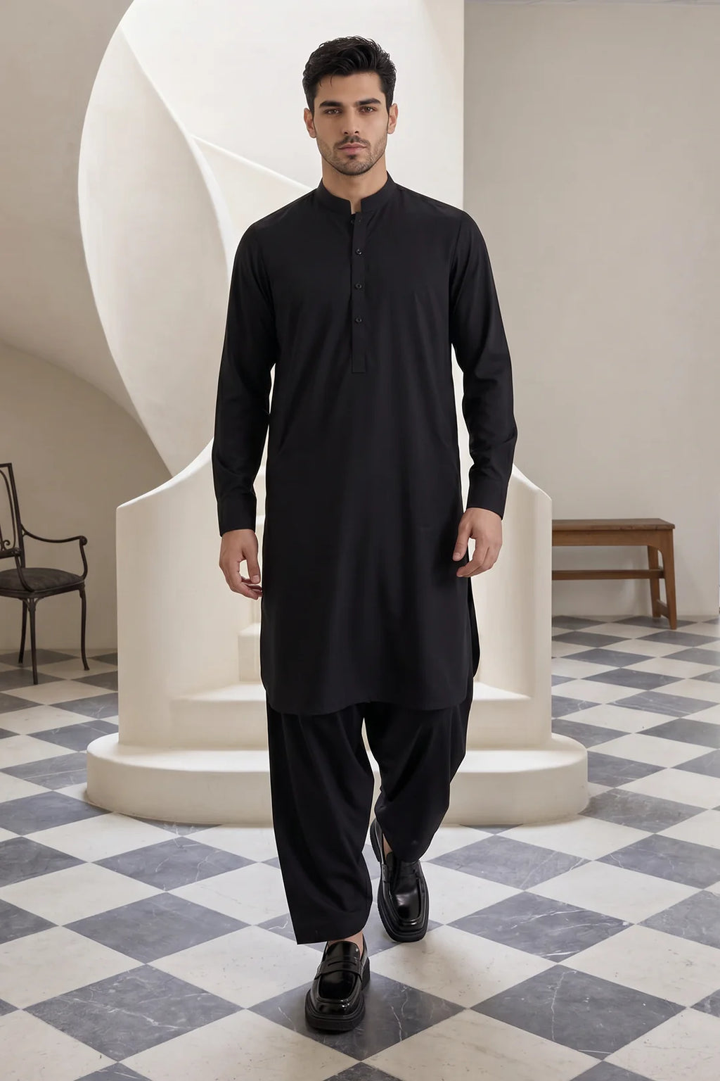 Zellbury Titanium Men’s Unstitched Soft Cotton Suit – Premium Men’s Collection / Black