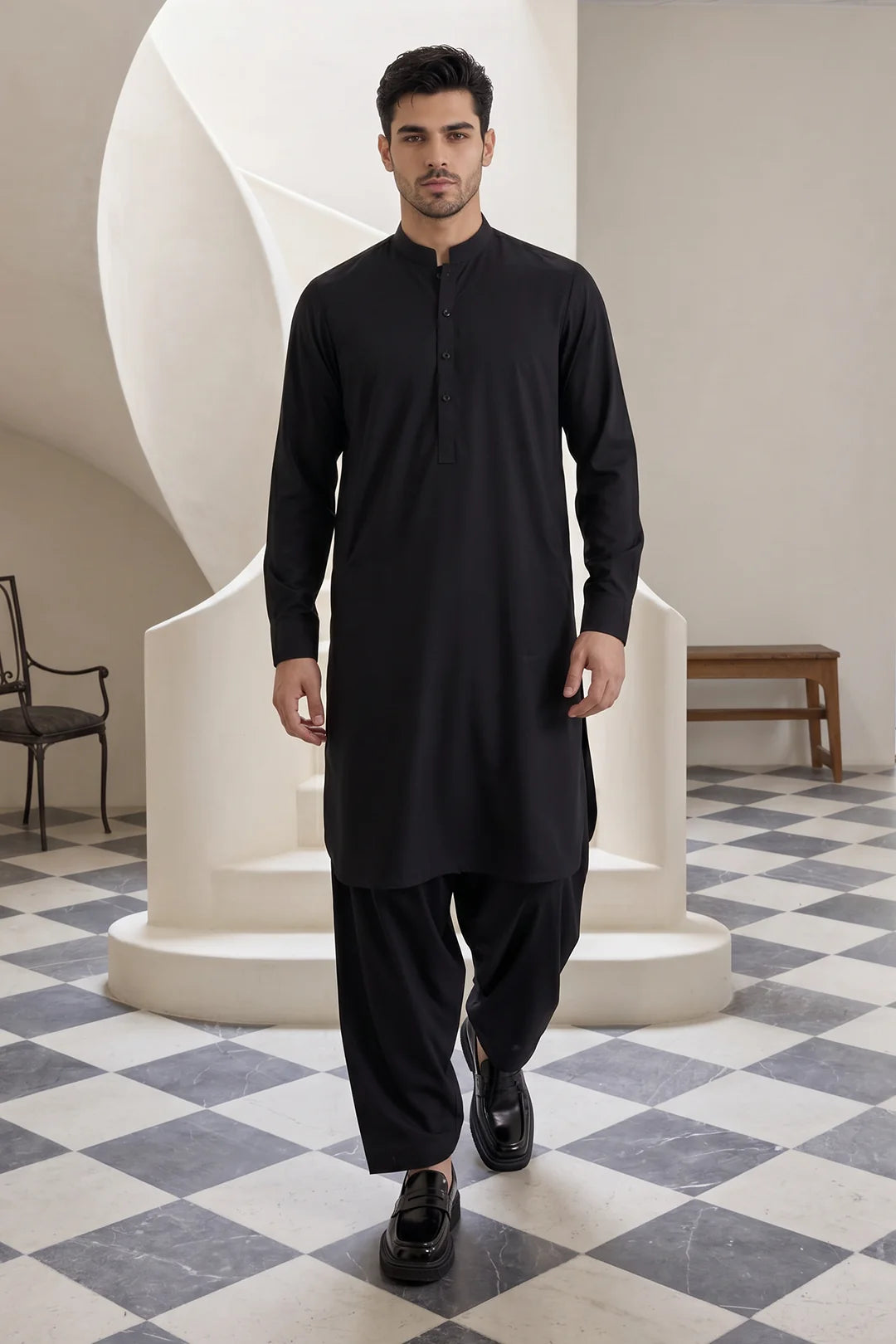 Zellbury Titanium Men’s Unstitched Soft Cotton Suit – Premium Men’s Collection / Black