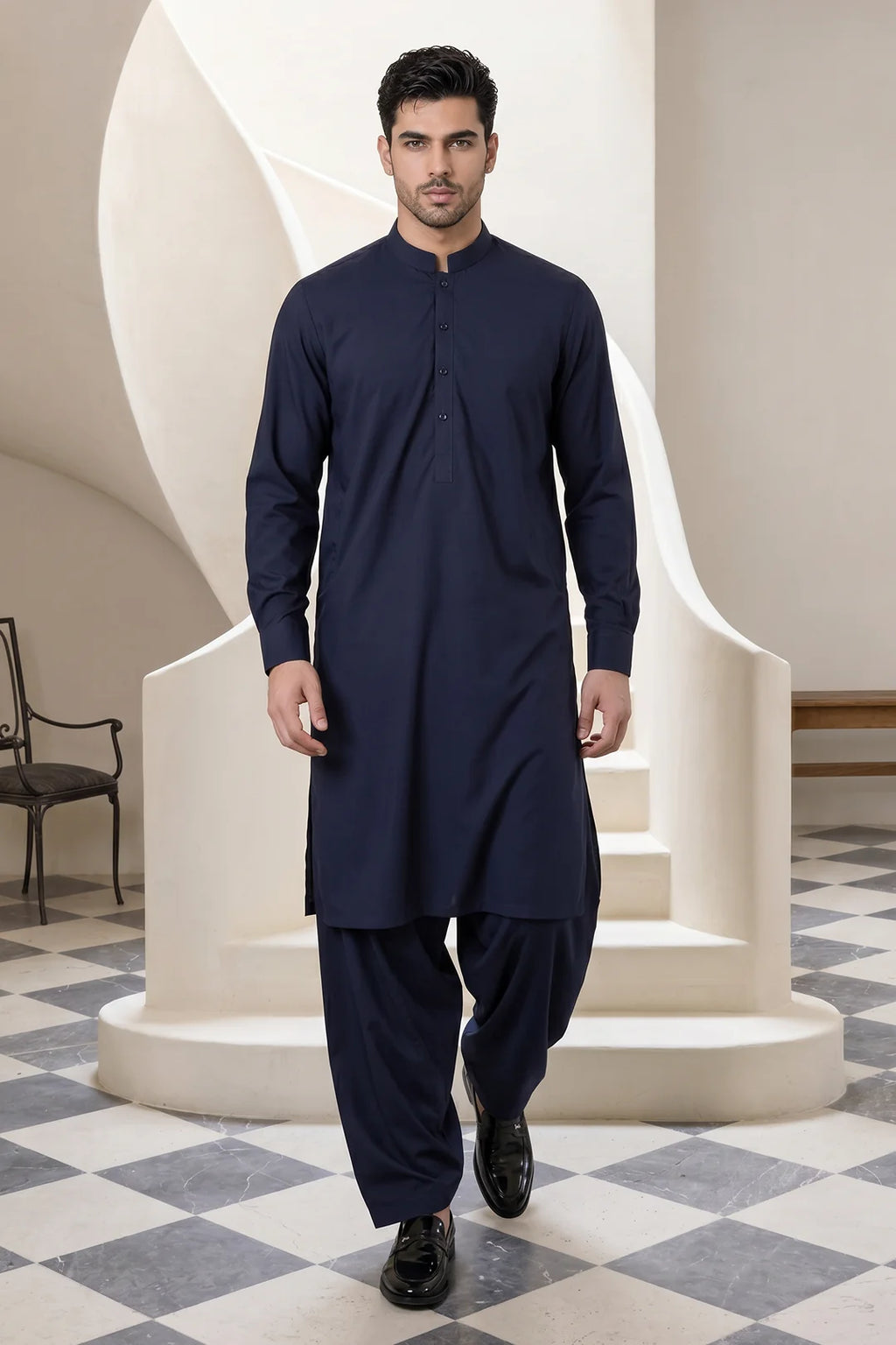 Zellbury Titanium Men’s Unstitched Soft Cotton Suit – Premium Men’s Collection / Navy Blue