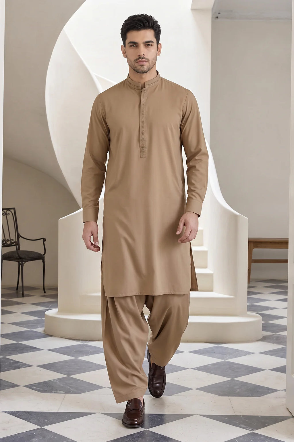 Zellbury Titanium Men’s Unstitched Soft Cotton Suit – Premium Men’s Collection / Light Brown