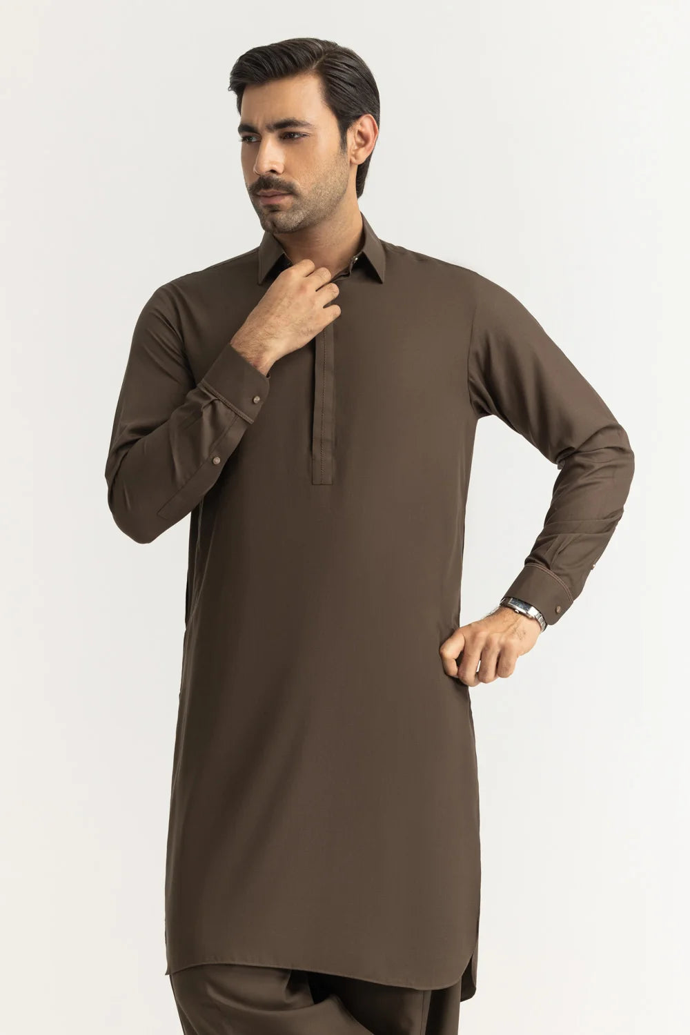 GulAhmed Men’s Unstitched Suit | Superior Quality Soft Cotton Men’s Collection /Chocolate Brown