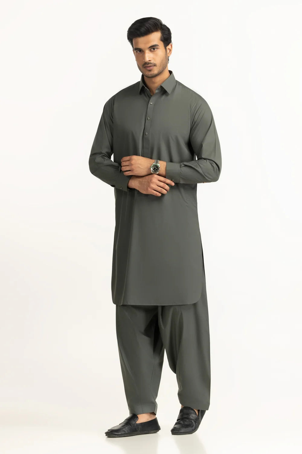 GulAhmed Men’s Unstitched Suit | Superior Quality Soft Cotton Men’s Collection /Charcoal Grey