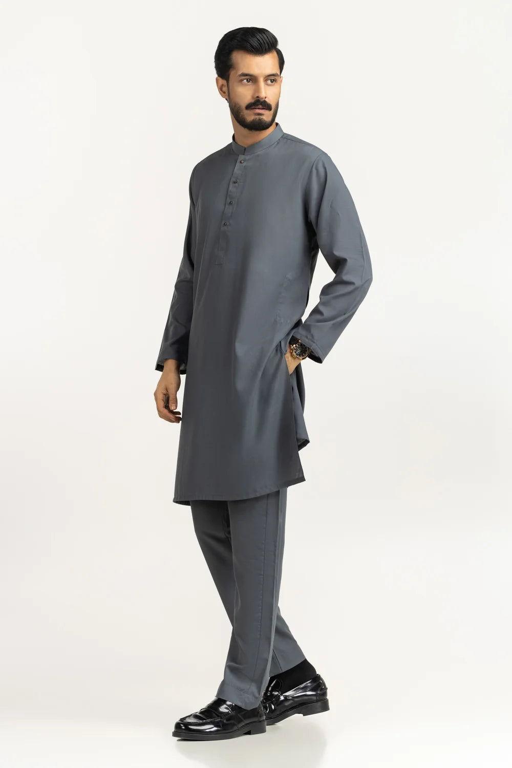 GulAhmed Men’s Unstitched Suit | Superior Quality Soft Cotton Men’s Collection /Charcoal Grey