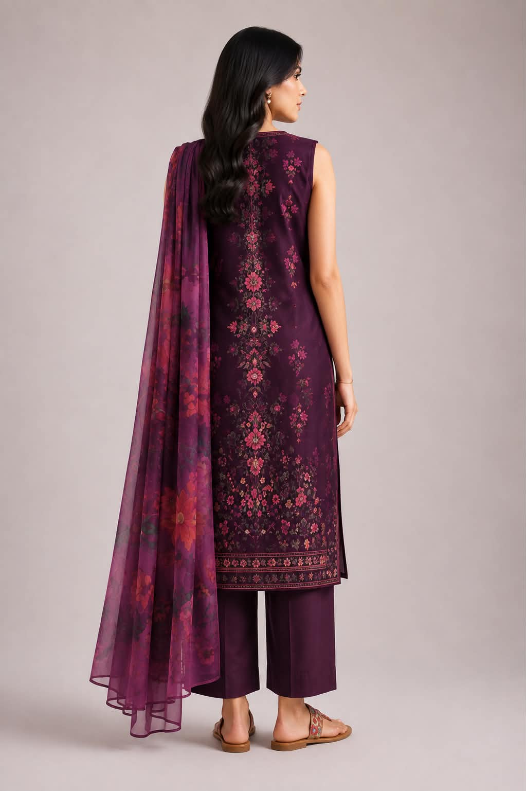 ETHNC 3 Piece Embroidered Lawn Suit for Women | Floral Embroidered Lawn Shirt, Dyed Trouser & Printed Lawn Dupatta