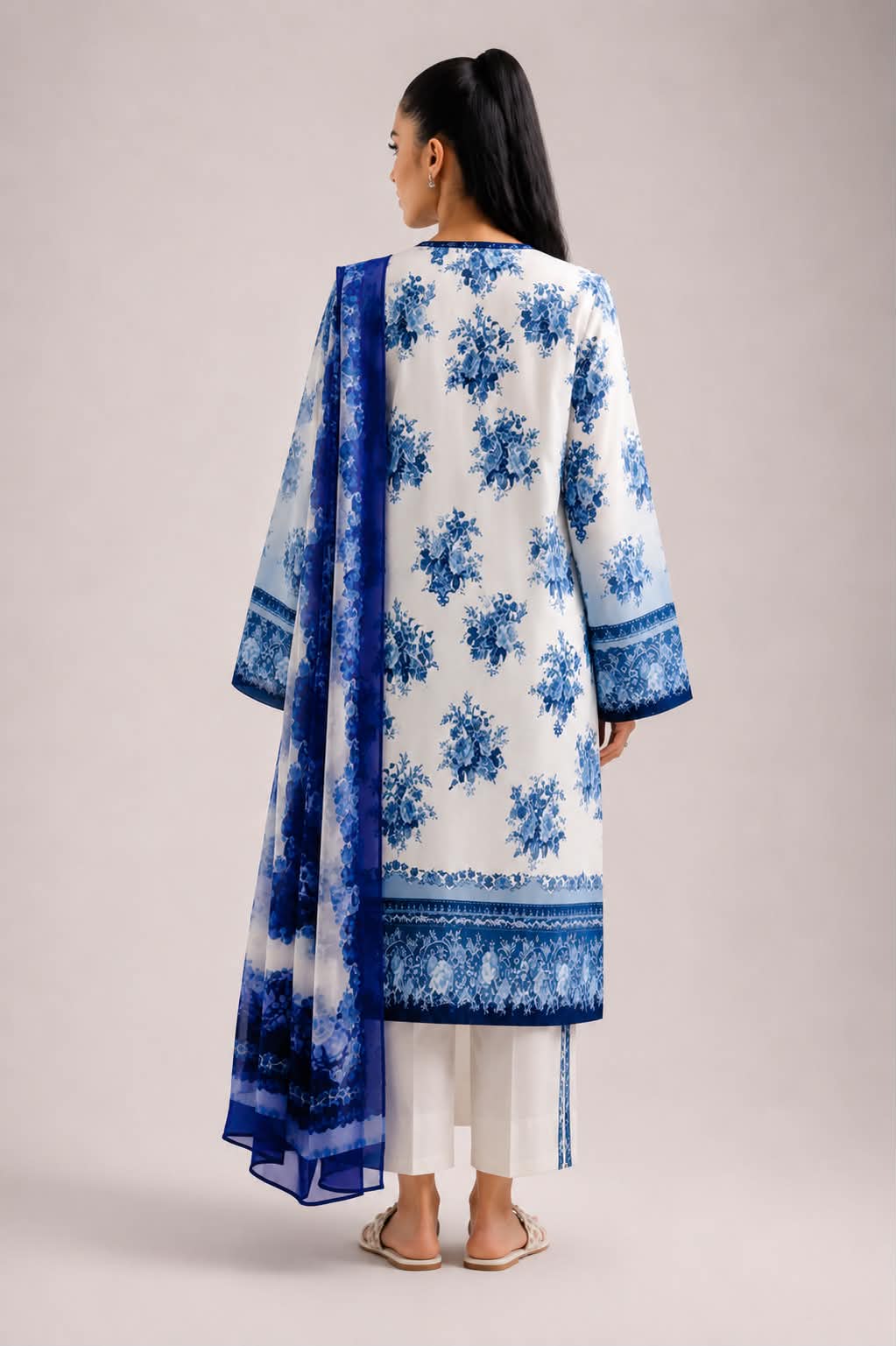 ETHNC 3 Piece Embroidered Lawn Suit for Women | Embroidered Lawn Shirt, Dyed Trouser & Printed Lawn Dupatta