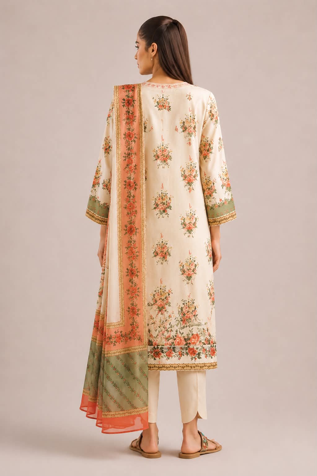 ETHNC 3 Piece Embroidered Lawn Suit for Women | Embroidered Lawn Shirt, Dyed Trouser & Printed Lawn Dupatta