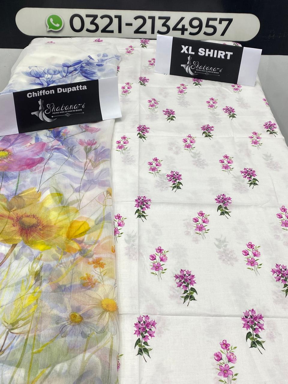 J. 3-Piece Unstitched Lawn Suit with Chiffon Dupatta – Ladies Lawn Suit