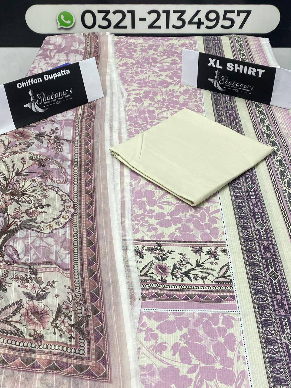 Asim Jofa 3-Piece Unstitched Lawn Suit with Chiffon Dupatta – Ladies Lawn Suit