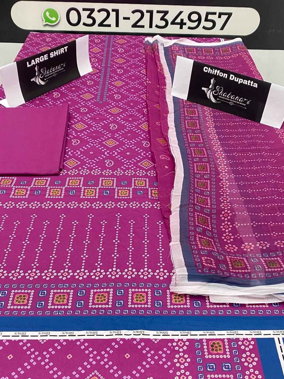 Sohaye 3-Piece Unstitched Lawn Suit with Chiffon Dupatta – Ladies Lawn Suit
