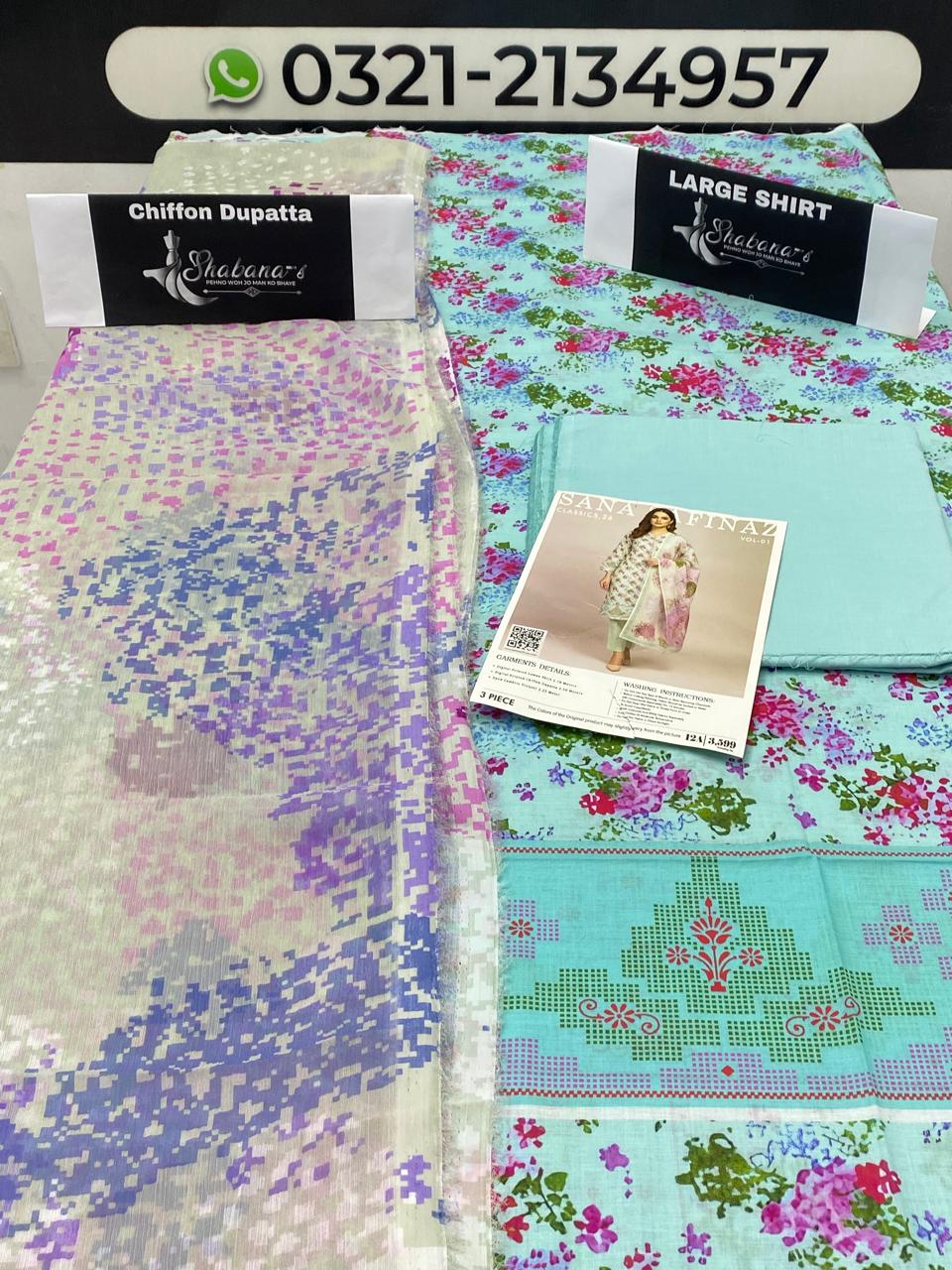 Sana Safinaz 3-Piece Unstitched Lawn Suit with Chiffon Dupatta – Ladies Lawn Suit