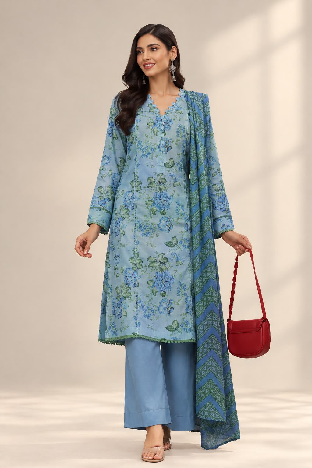 Gul Ahmed Sky Blue Khaddar 3-Piece Unstitched Suit