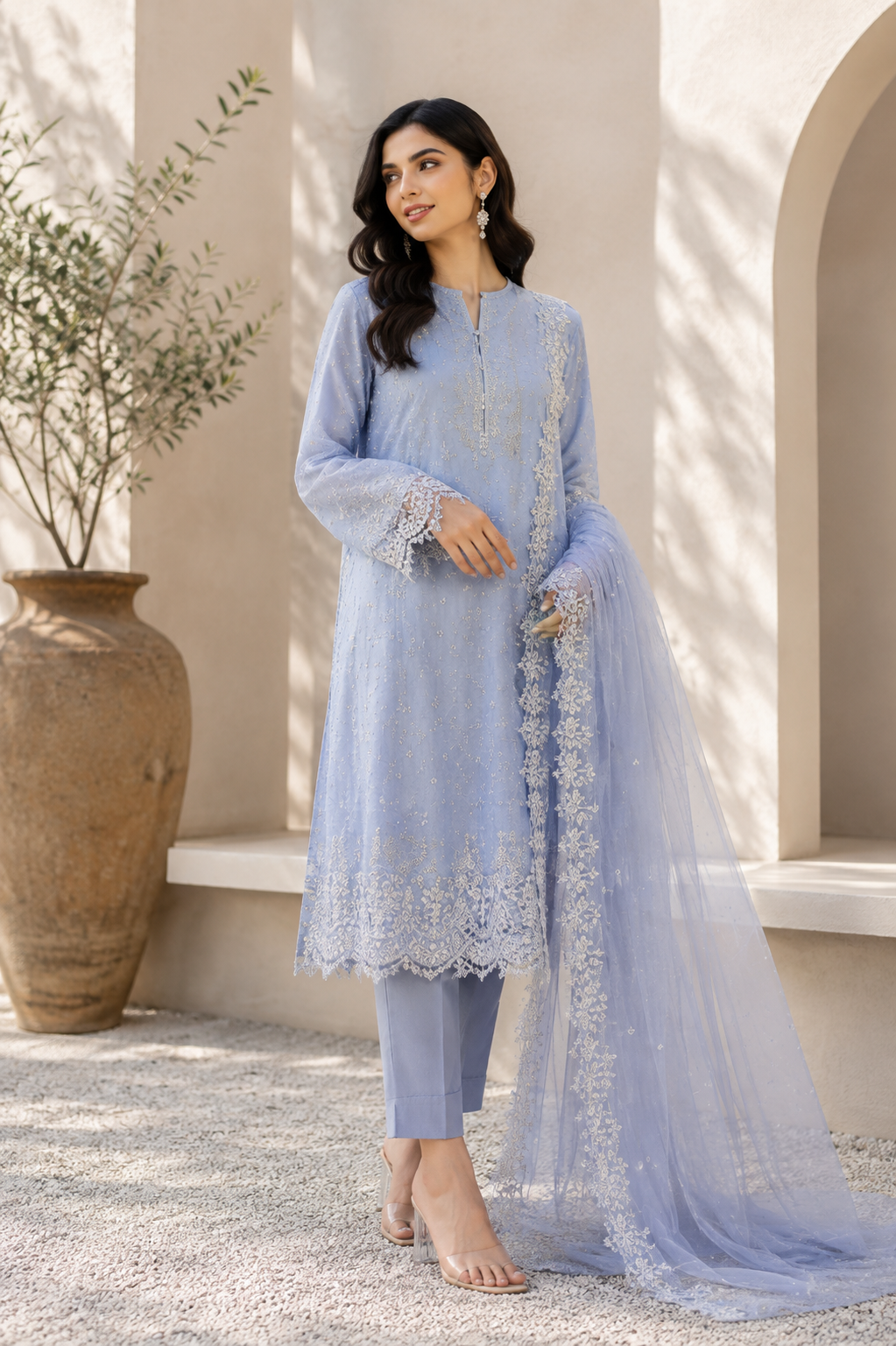 Alkaram unstitched 3 Piece Embroidered Suit for Women | Lawn Shirt, Chiffon Dupatta & Cambric Pants