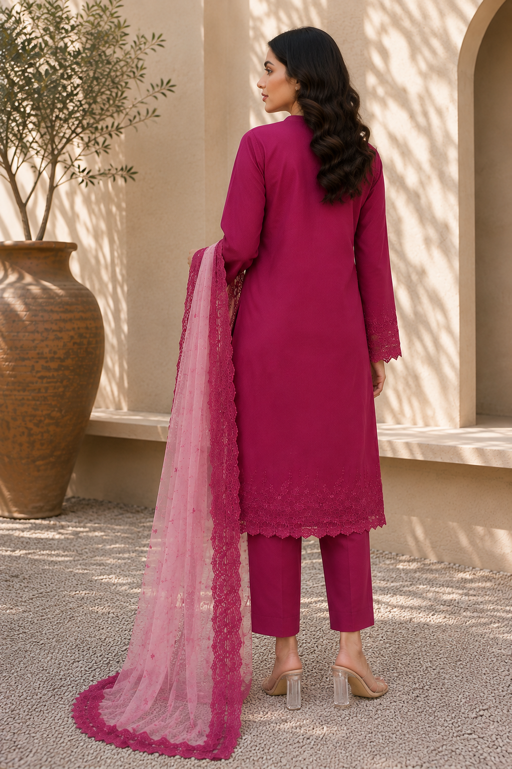 Alkaram unstitched 3 Piece Embroidered Suit for Women | Lawn Shirt, Chiffon Dupatta & Cambric Pants