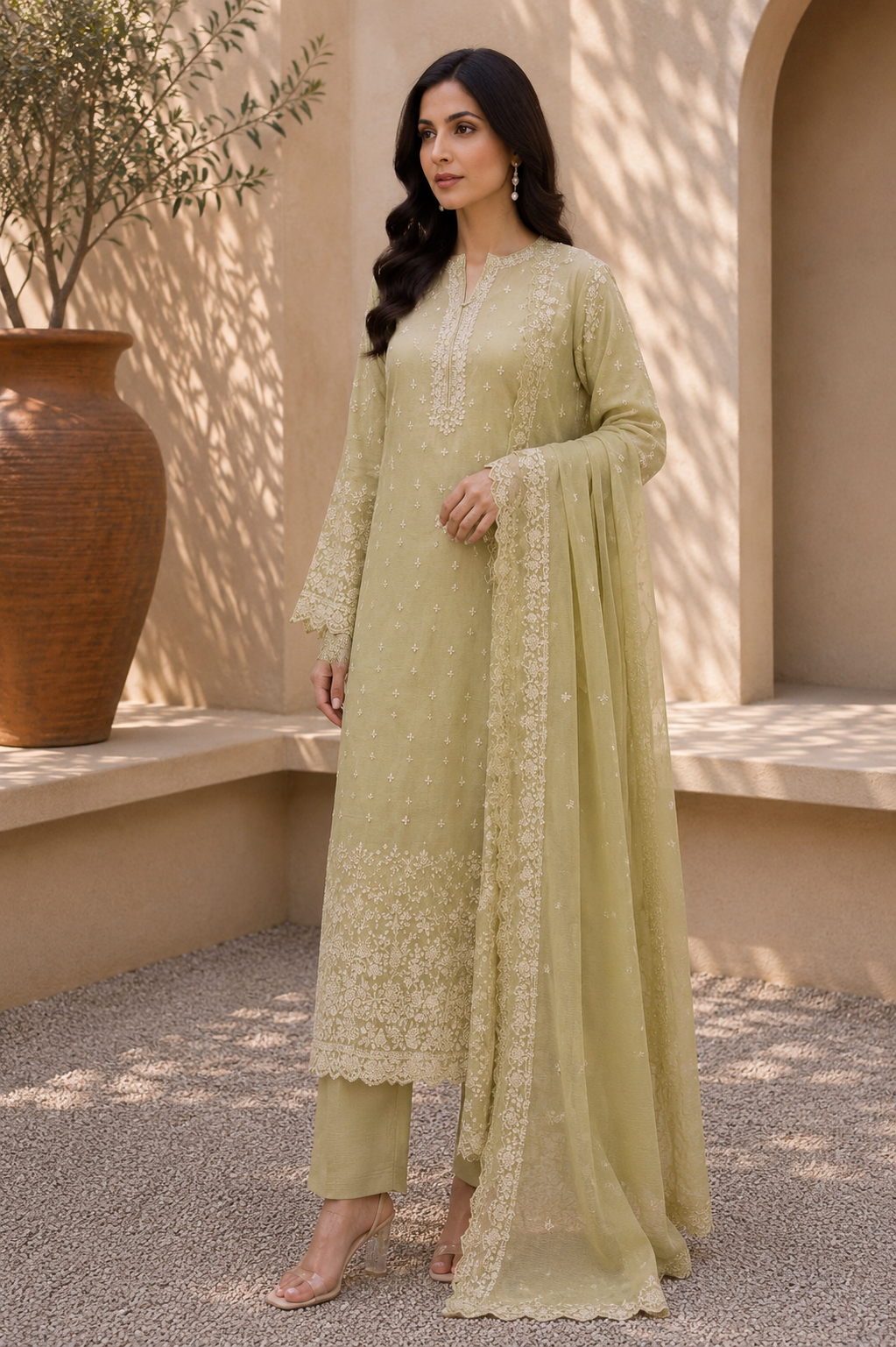 Alkaram unstitched 3 Piece Embroidered Suit for Women | Lawn Shirt, Chiffon Dupatta & Cambric Pants