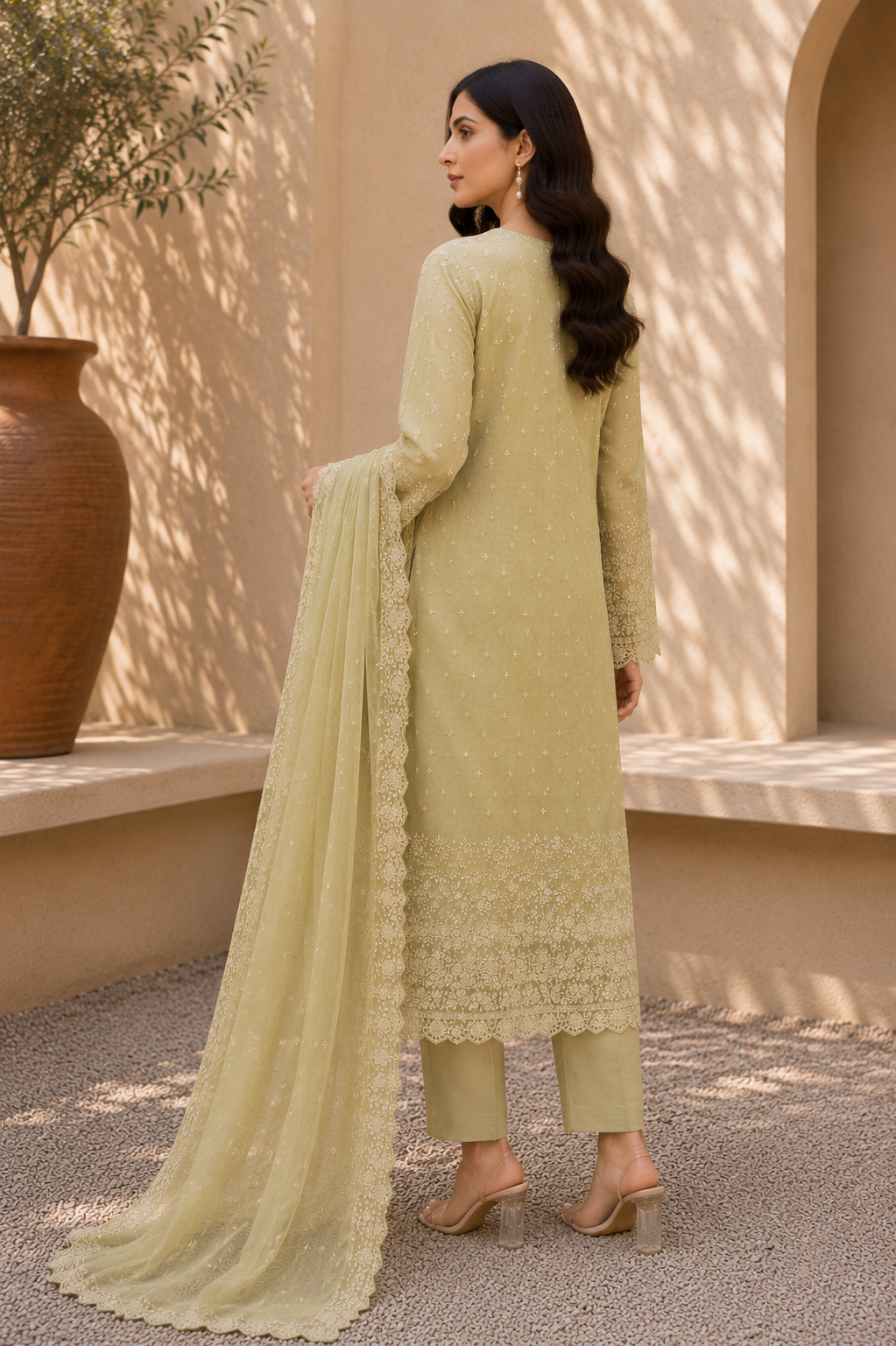 Alkaram unstitched 3 Piece Embroidered Suit for Women | Lawn Shirt, Chiffon Dupatta & Cambric Pants