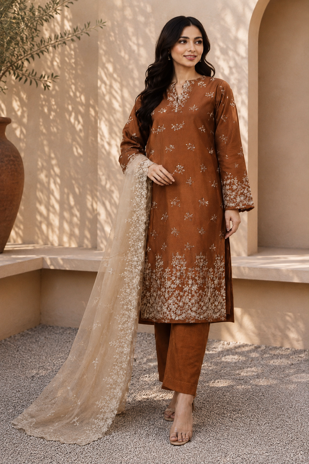 Alkaram unstitched 3 Piece Embroidered Suit for Women | Lawn Shirt, Chiffon Dupatta & Cambric Pants