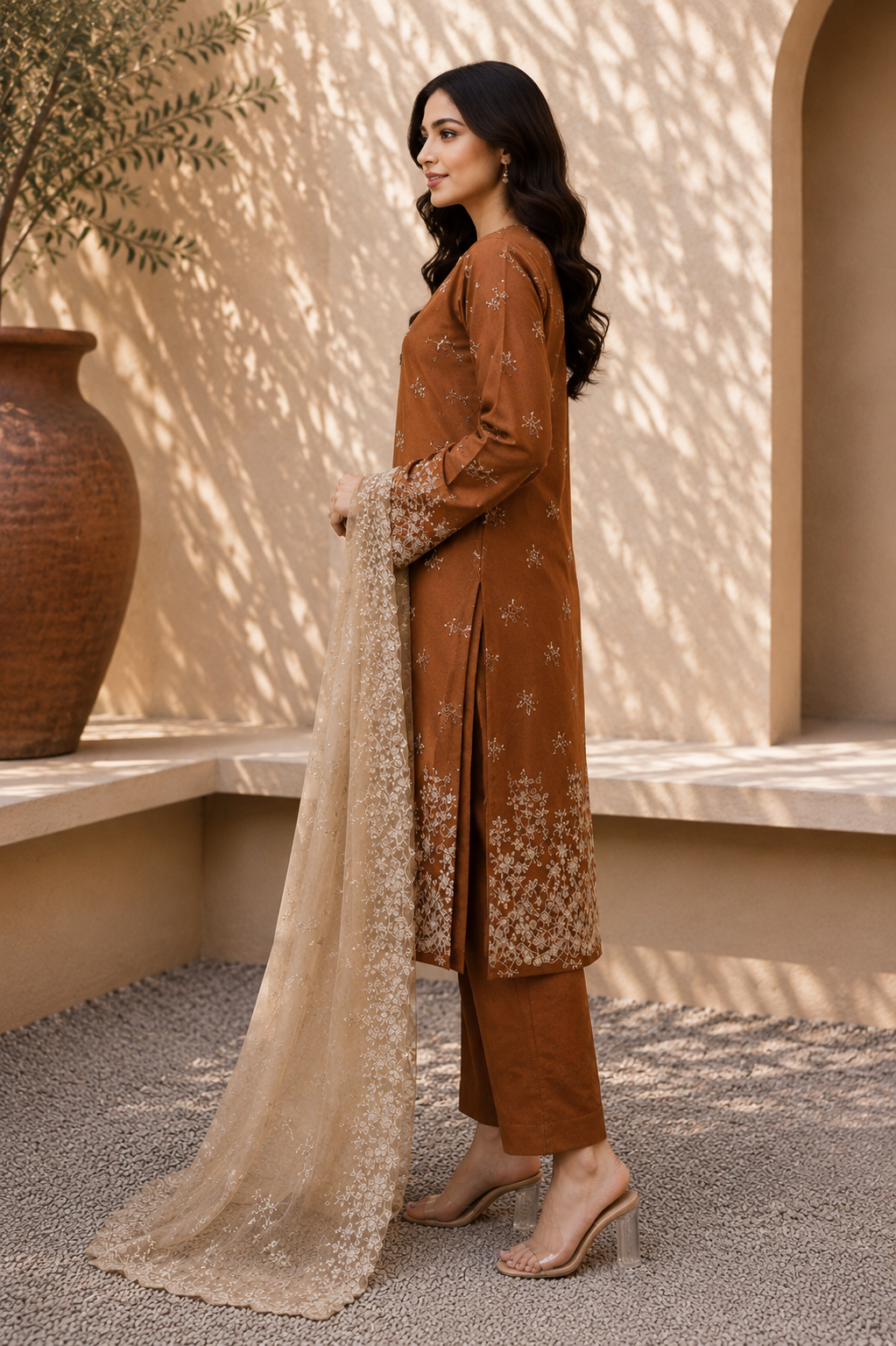 Alkaram unstitched 3 Piece Embroidered Suit for Women | Lawn Shirt, Chiffon Dupatta & Cambric Pants