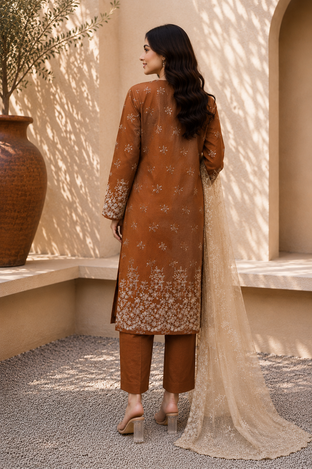 Alkaram unstitched 3 Piece Embroidered Suit for Women | Lawn Shirt, Chiffon Dupatta & Cambric Pants