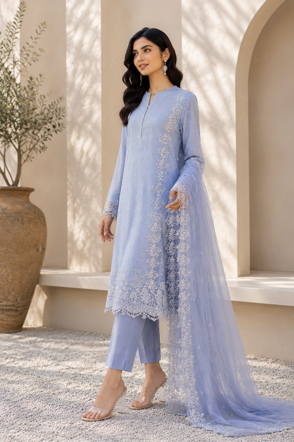 Alkaram unstitched 3 Piece Embroidered Suit for Women | Lawn Shirt, Chiffon Dupatta & Cambric Pants