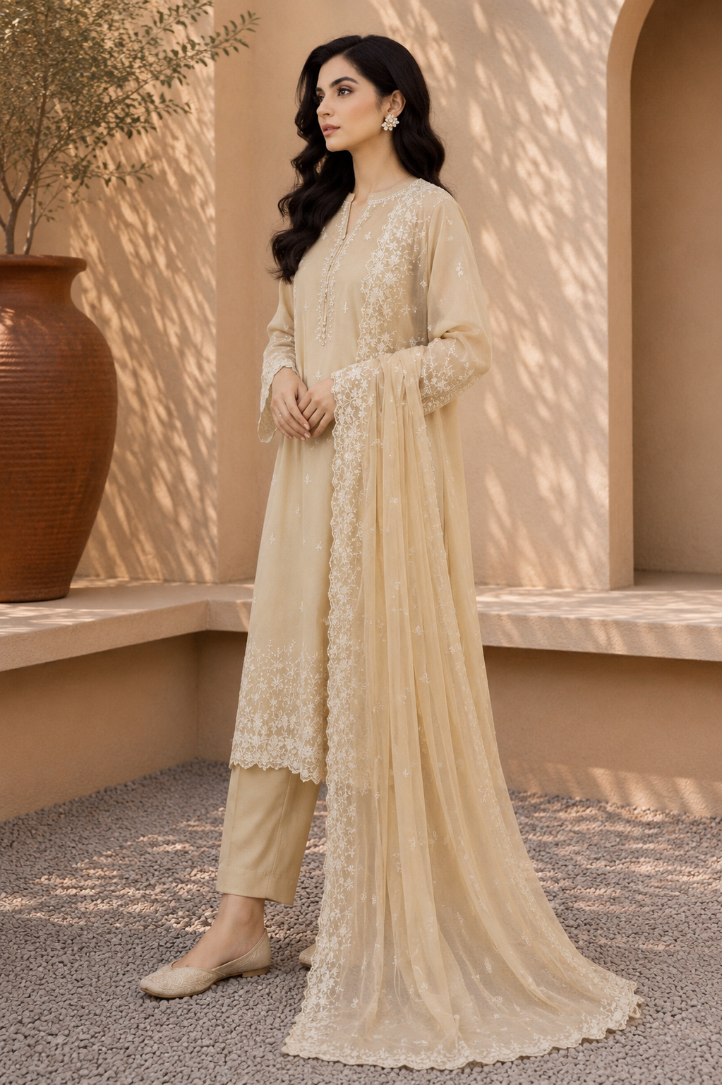 Alkaram unstitched 3 Piece Embroidered Suit for Women | Lawn Shirt, Chiffon Dupatta & Cambric Pants