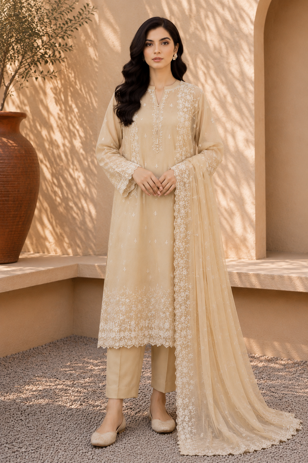 Alkaram unstitched 3 Piece Embroidered Suit for Women | Lawn Shirt, Chiffon Dupatta & Cambric Pants