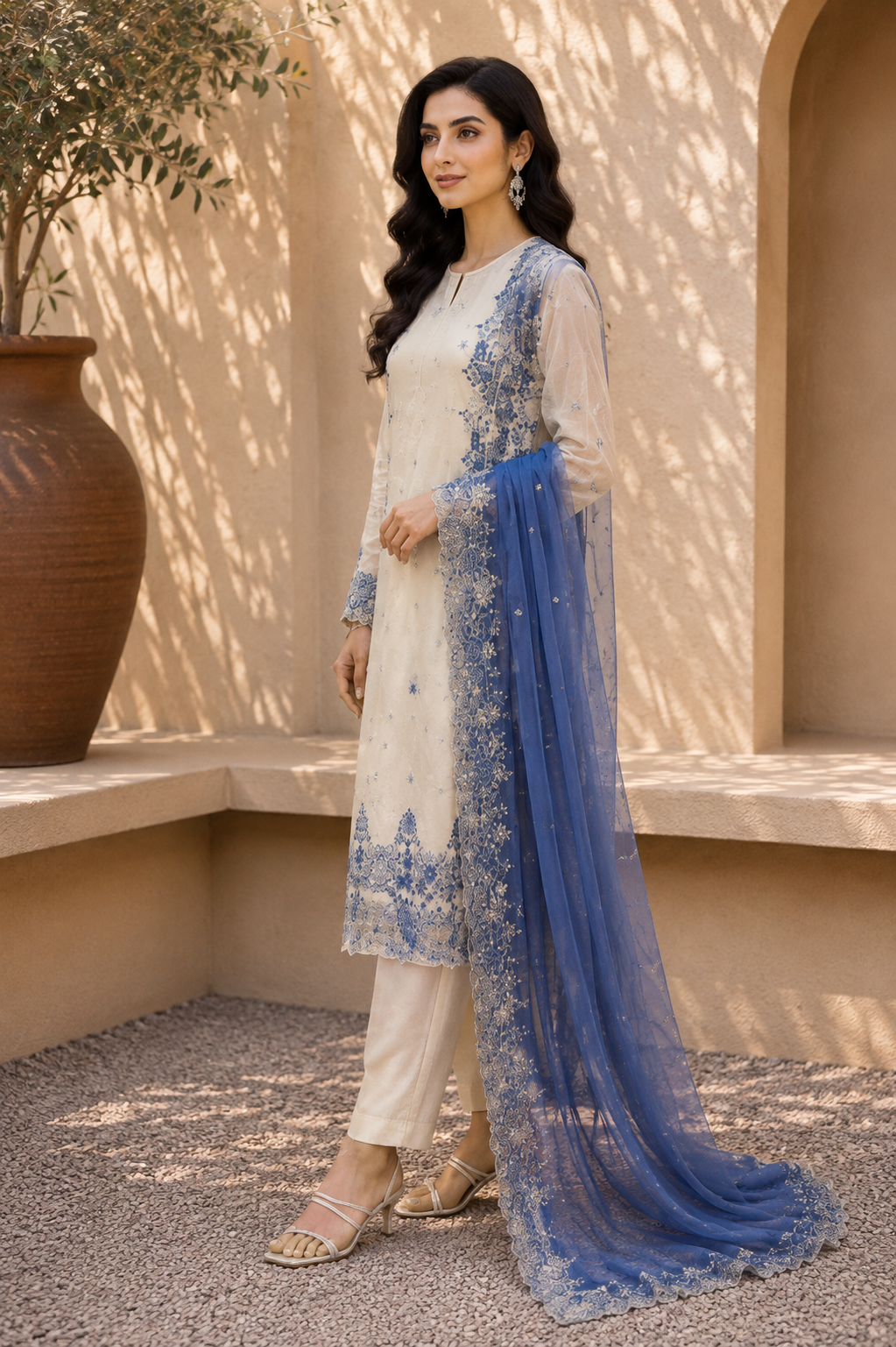 Alkaram unstitched 3 Piece Embroidered Suit for Women | Lawn Shirt, Chiffon Dupatta & Cambric Pants