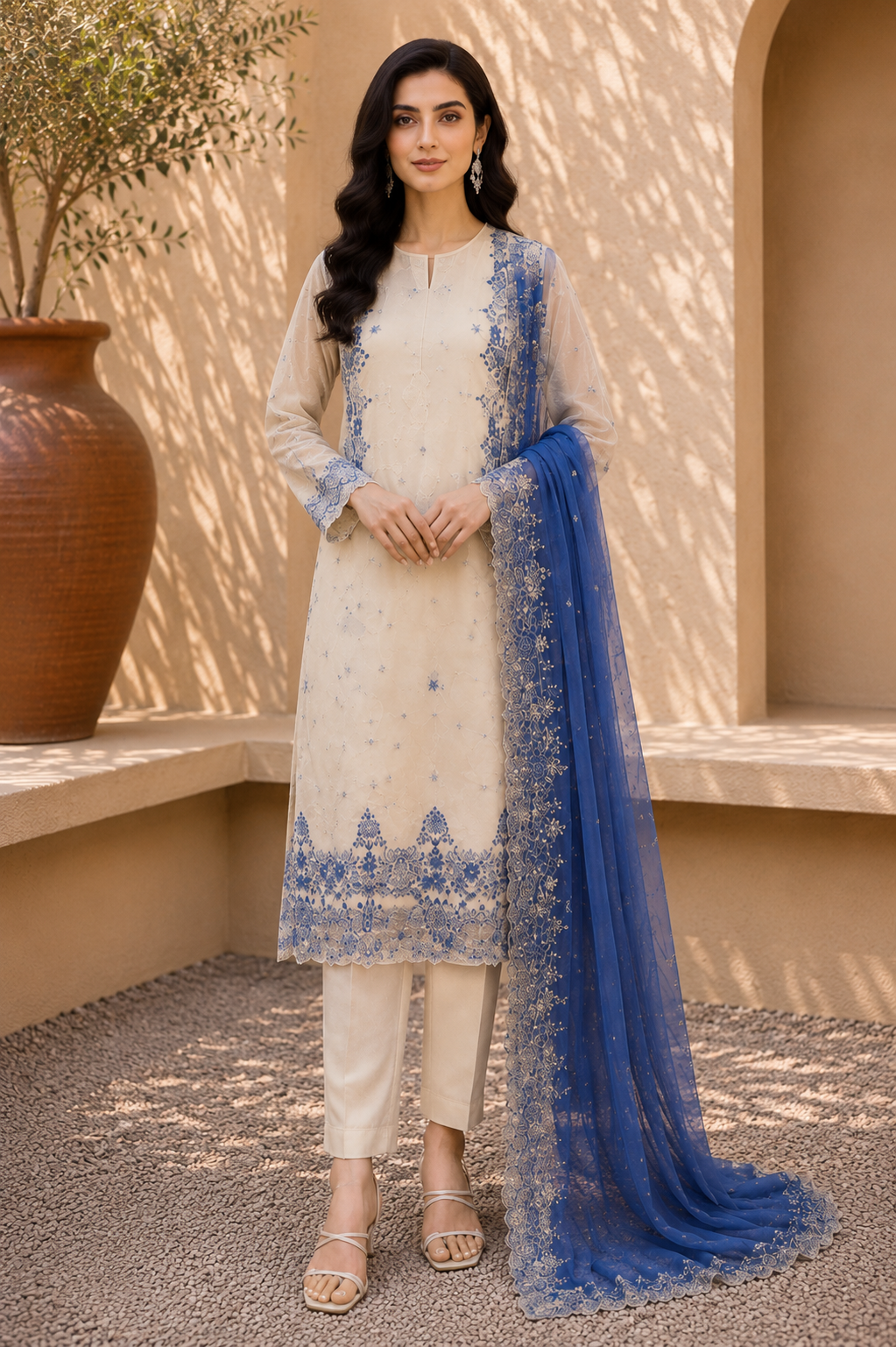 Alkaram unstitched 3 Piece Embroidered Suit for Women | Lawn Shirt, Chiffon Dupatta & Cambric Pants