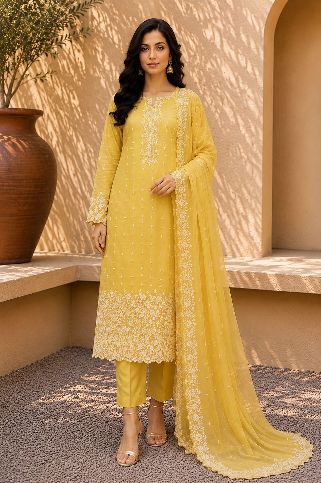 Alkaram unstitched 3 Piece Embroidered Suit for Women | Lawn Shirt, Chiffon Dupatta & Cambric Pants