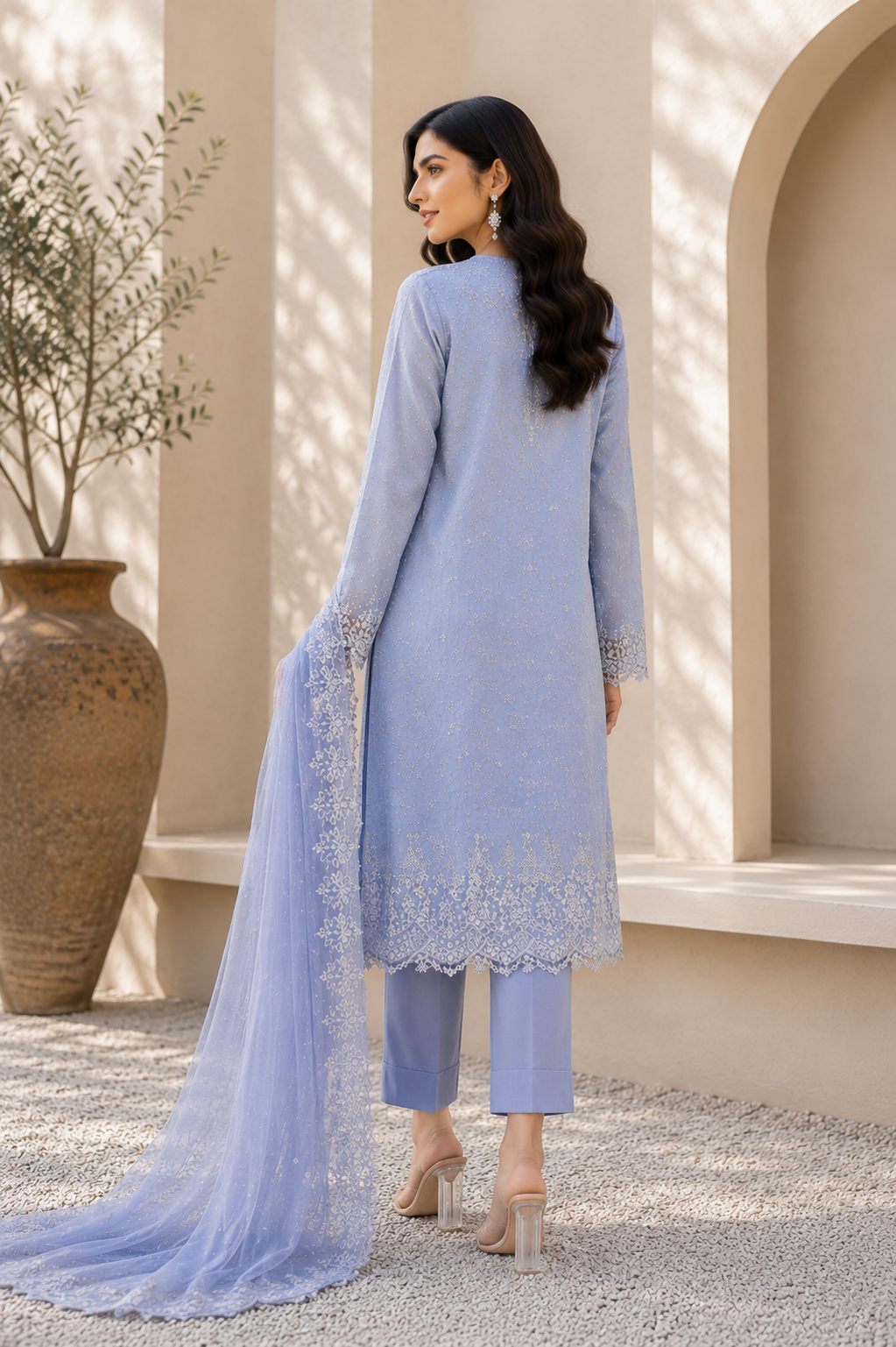 Alkaram unstitched 3 Piece Embroidered Suit for Women | Lawn Shirt, Chiffon Dupatta & Cambric Pants