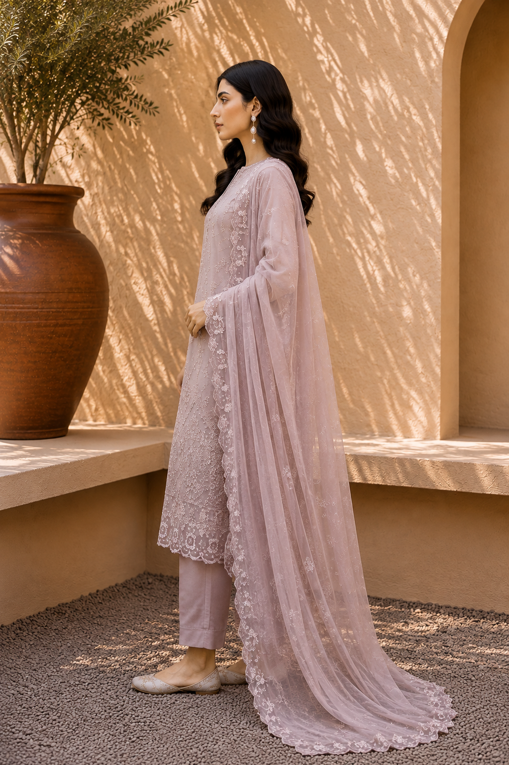 Alkaram unstitched 3 Piece Embroidered Suit for Women | Lawn Shirt, Chiffon Dupatta & Cambric Pants