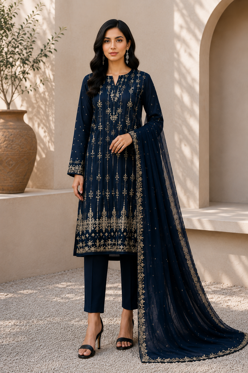 Alkaram unstitched 3 Piece Embroidered Suit for Women | Lawn Shirt, Chiffon Dupatta & Cambric Pants