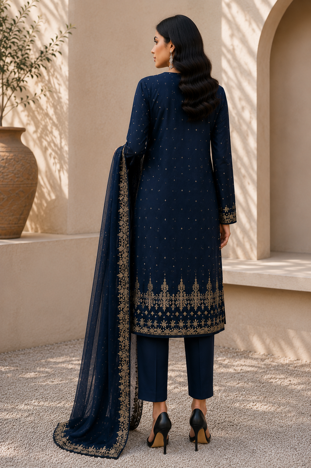 Alkaram unstitched 3 Piece Embroidered Suit for Women | Lawn Shirt, Chiffon Dupatta & Cambric Pants